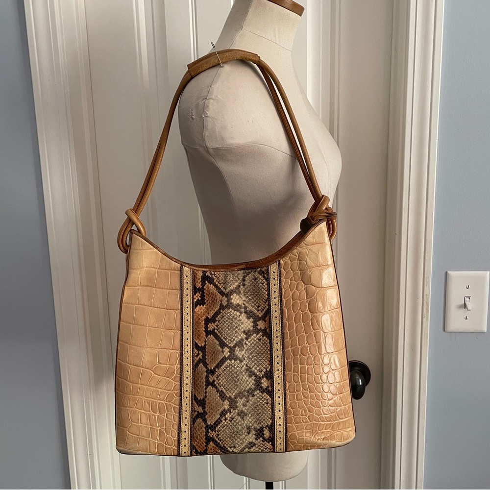 Brahmin Croc Embossed Two-Tone Leather Handbag